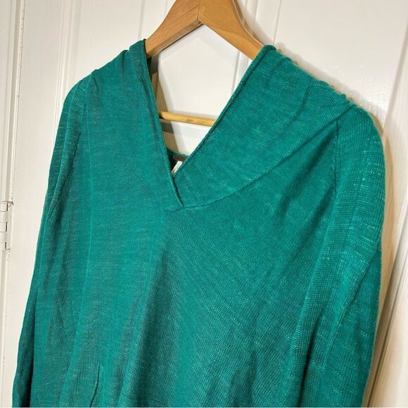 Free People Forest Green Optimistic Linen Blend Hooded Sweater Sz L Lagonlook - Picture 3 of 10